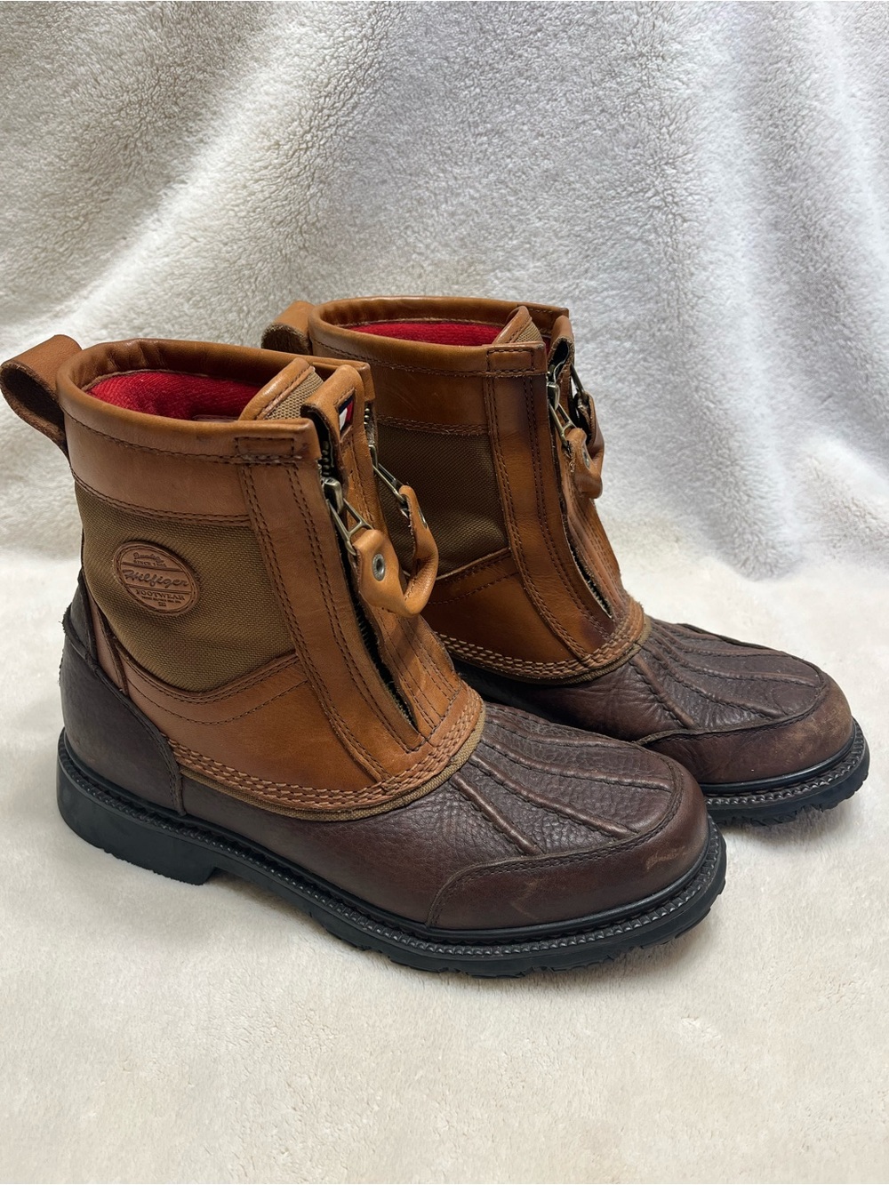 Tommy Hilfiger Men’s Brown Leather Duck Boots Waterproof Zip Ankle 7.5 M